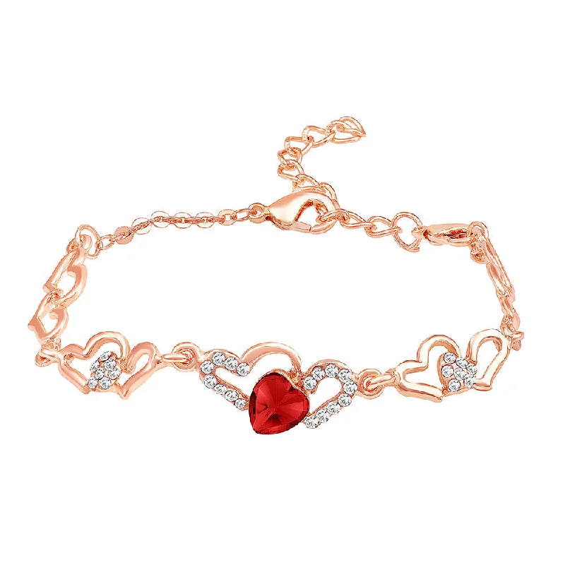 Dazzling Silver Bangles for Bridal Look-Mahi Valentine Special Lovely Red Heart Link Bracelet with Glittering Crystal stones for Girls (BR1100484ZRed)