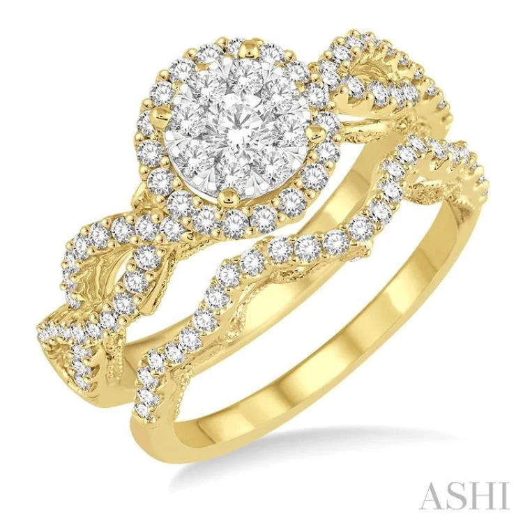 Unique Promise Ring for Her-1 Ctw Round Cut Diamond Lovebright Bridal Set with 3/4 Ctw Engagement Ring and 1/5 Ctw Wedding Band in 14K Yellow and White Gold