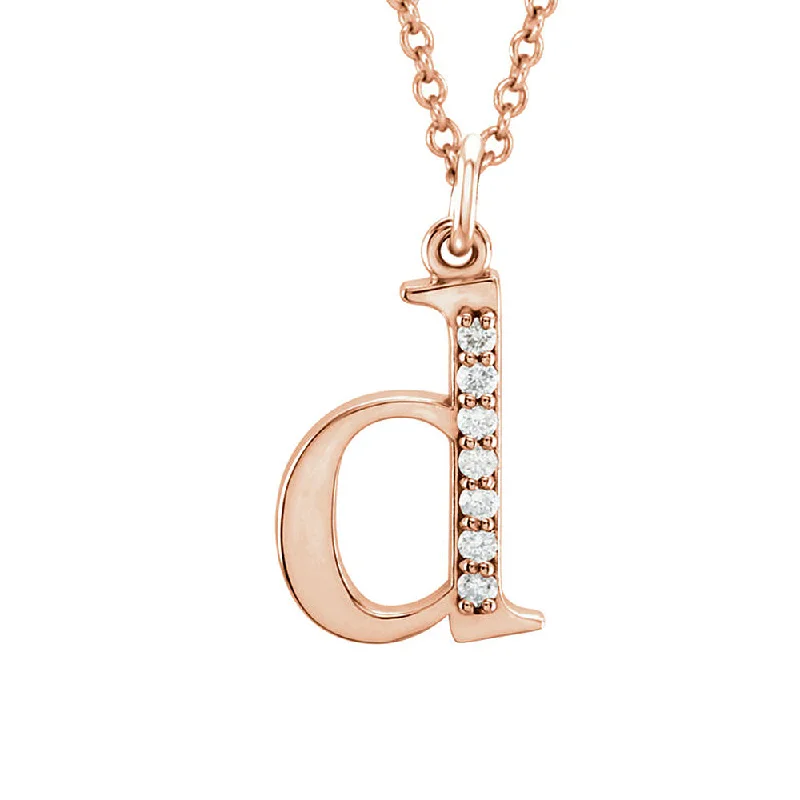 Custom Pendant Necklace for Special Gifts-The Abbey 14k Rose Gold Diamond Lower Case Initial 'd' Necklace 16 In