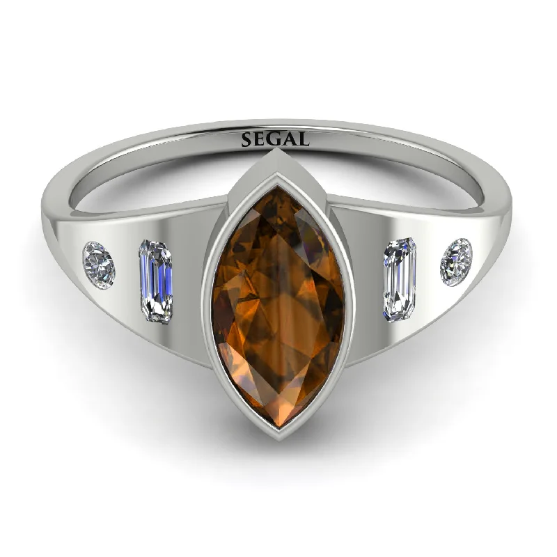 Unique Wedding Ring for Couples-Marquise Bezel Brown Diamond Ring - Juliana No. 1103