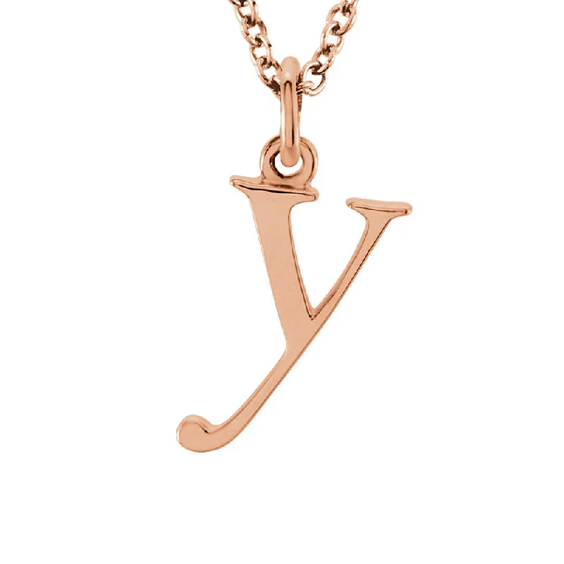 Cute Necklace for Gift Giving-The Abbey Lower Case Initial 'y' Necklace in 14k Rose Gold, 16 Inch