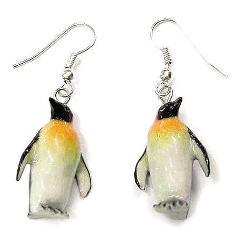 Stylish Earrings for Teen Girls-Emperor Penguin Porcelain Earrings (1" Tall)