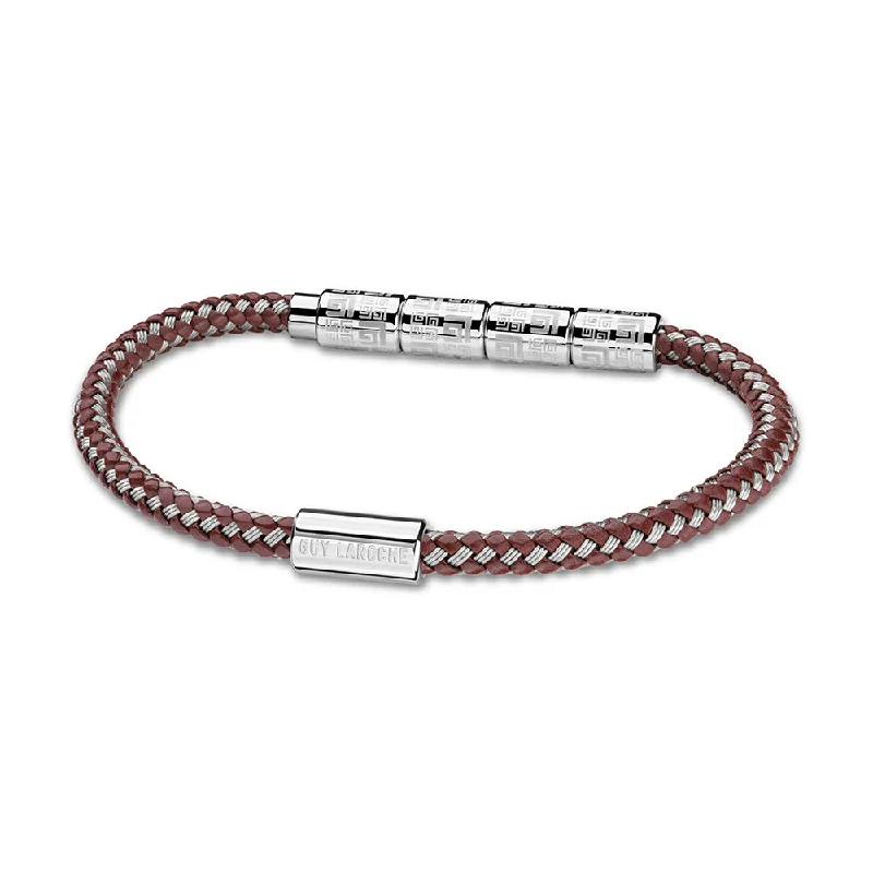 Simple Sterling Silver Bracelet for Every Day-Pierre Stainless Steel And Brown Bracelet