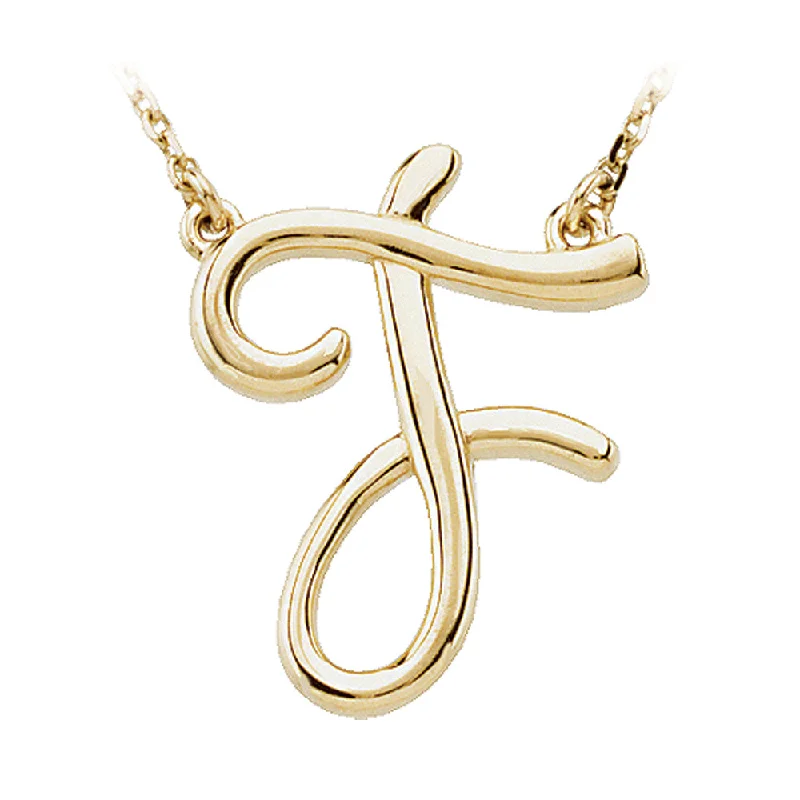 Sparkling Silver Necklace for Special Events-14k Yellow Gold, Olivia Collection, Medium Script Initial F Necklace