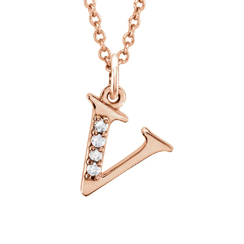 Bold Fashion Necklace for Evening Events-The Abbey 14k Rose Gold Diamond Lower Case Initial 'v' Necklace 16 In