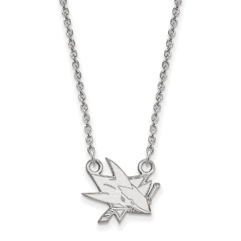 Silver Necklace with Heart Charm-Sterling Silver NHL San Jose Sharks Small Necklace, 18 Inch