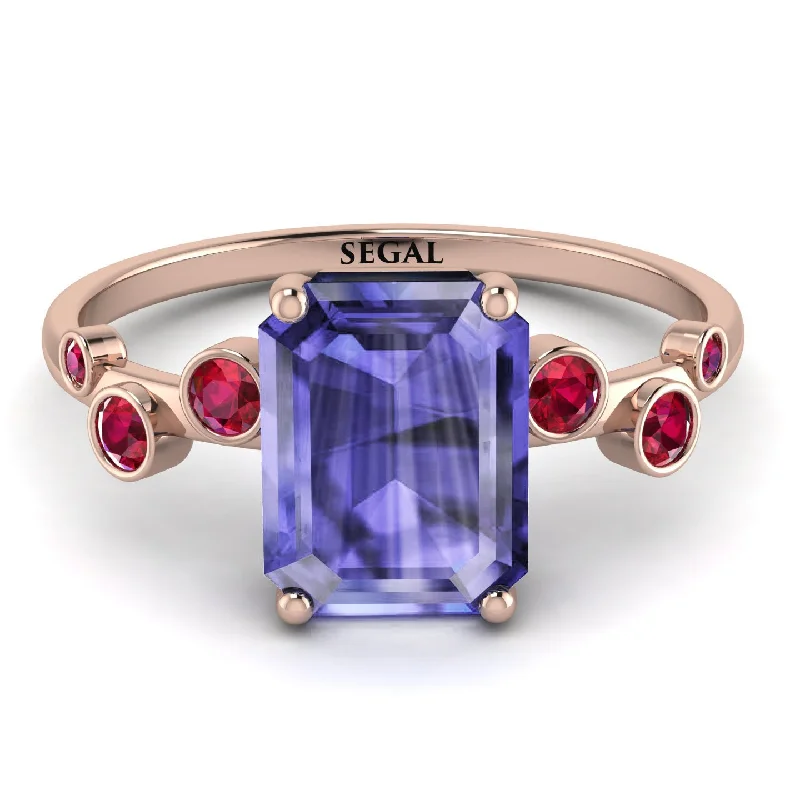 Gold Ring with Gemstones-Emerald Cut Tanzanite Ring With Bezel - Alina No. 211