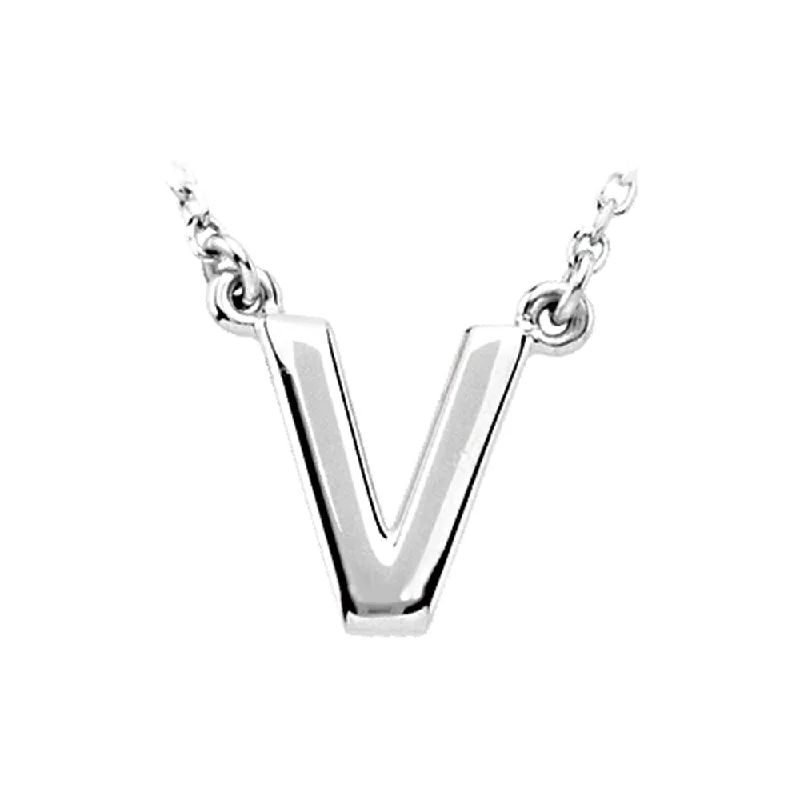 Cute Necklace for Teen Girls-Sterling Silver, Kendall Collection, Block Initial V Necklace, 16 Inch