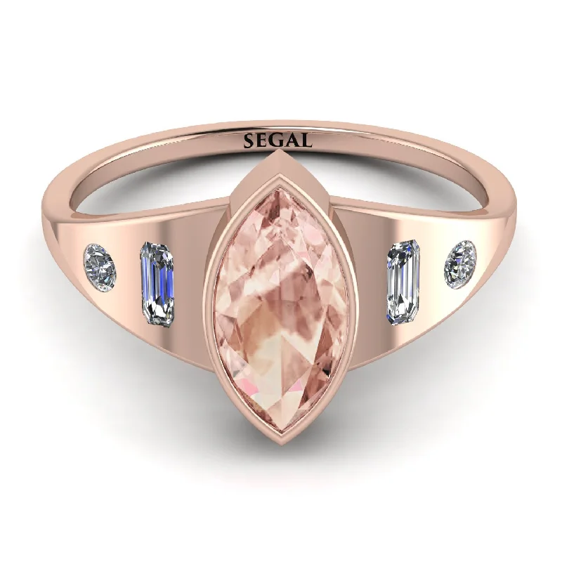 Trendy Gold Ring for Women-Marquise Bezel Morganite Ring - Juliana No. 902