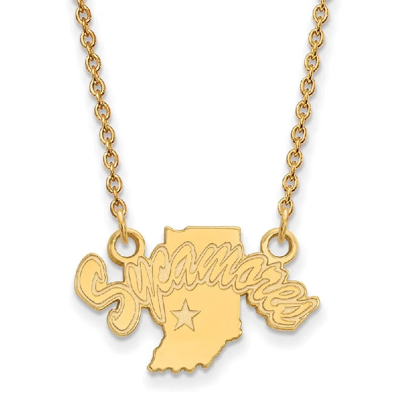 Gold Plated Necklace for Brides-10k Yellow Gold Indiana State Small Sycamores Pendant Necklace