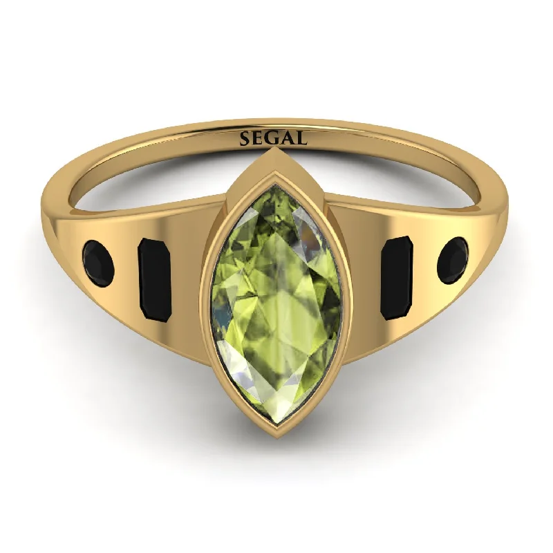 Sterling Silver Ring with Gemstones-Marquise Bezel Peridot Ring - Juliana No. 707