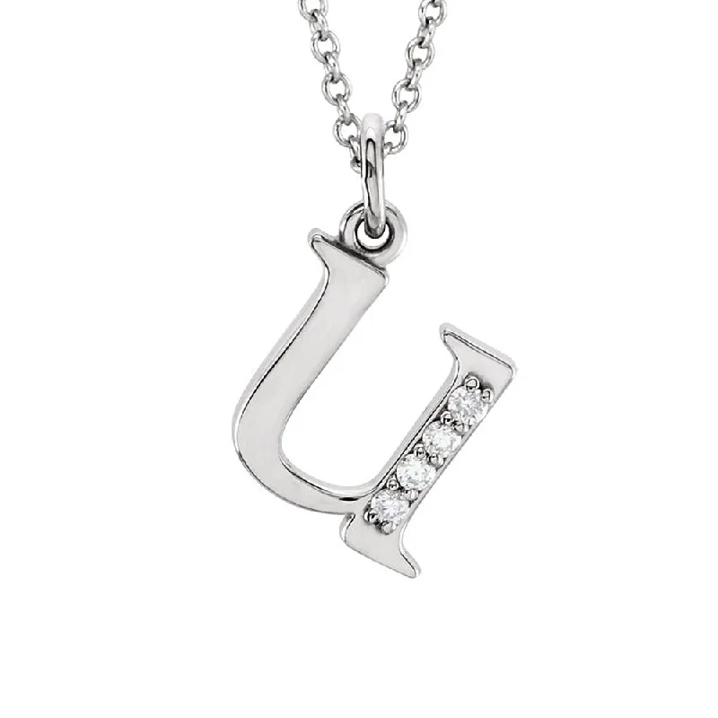 Simple Pearl Necklace for Casual Looks-The Abbey 14k White Gold Diamond Lower Case Initial 'u' Necklace 16 In