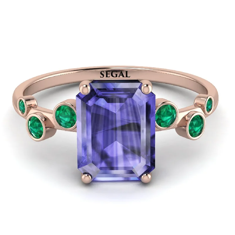 Personalized Name Ring-Emerald Cut Tanzanite Ring With Bezel - Alina No. 205