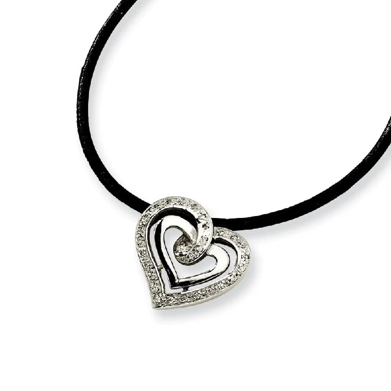 Charm Necklace for Casual Wear-Women's Stainless Steel and Cubic Zirconia Script Heart Necklace