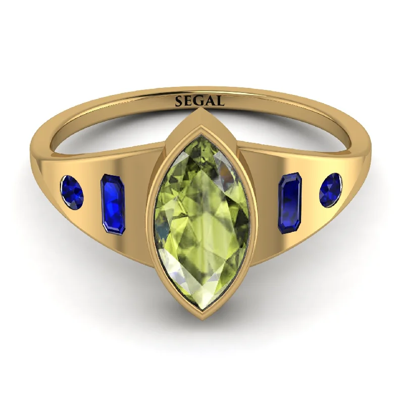 Simple Gemstone Ring for Fashion-Marquise Bezel Peridot Ring - Juliana No. 713