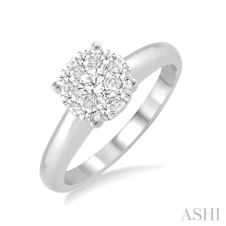 Solitaire Diamond Ring-1/8 Ctw Lovebright Round Cut Diamond Ring in 14K White Gold