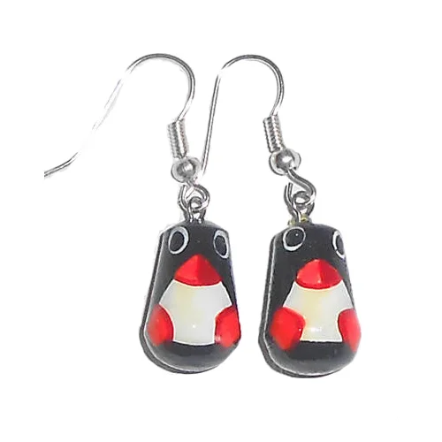 Sterling Silver Hoop Earrings-Penguin Nesting Doll Earrings (Hand Painted and 1/2" Tall)