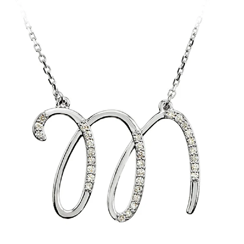 Trendy Gemstone Necklace-1/6 Ct Diamond Sterling Silver Medium Script Initial M Necklace, 16in