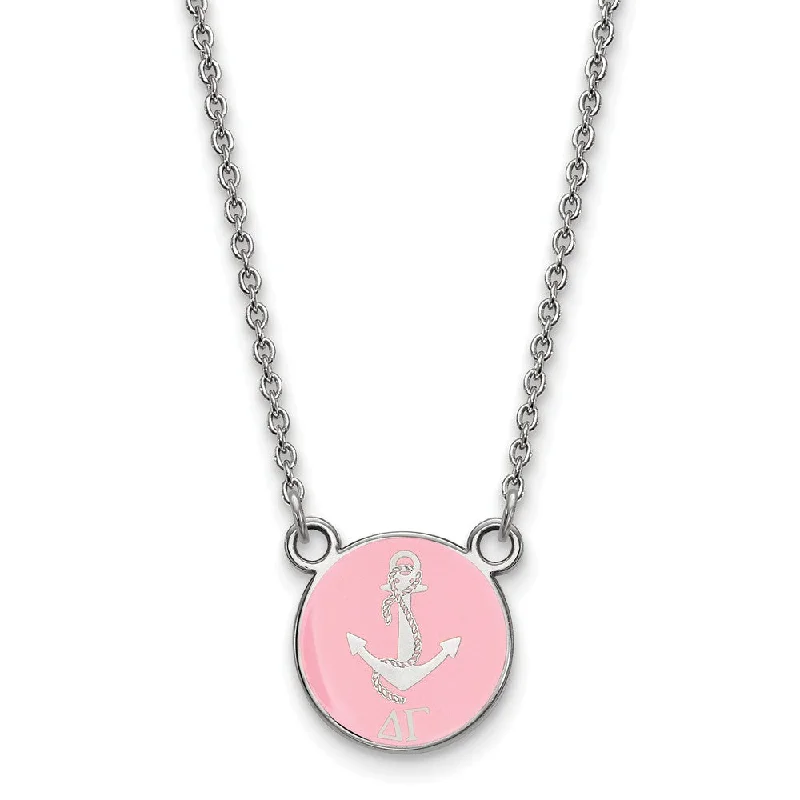 Silver Necklace for Everyday Wear-Sterling Silver Delta Gamma Small Pink Enamel Logo Necklace