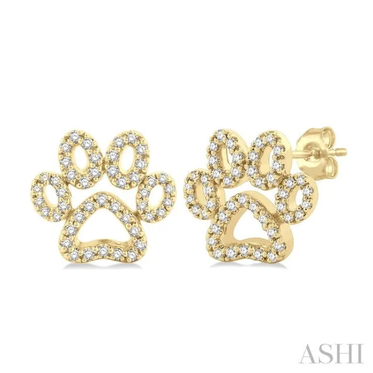 Beautiful Earrings for Fashionable Look-1/4 ctw Petite Dog Paw Round Cut Diamond Fashion Stud Earring in 10K Yellow Gold