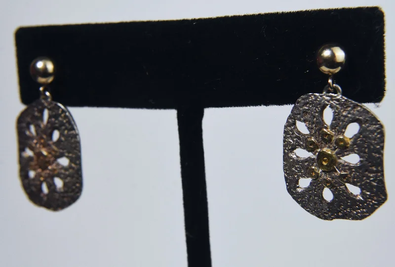 Statement Earrings for Bold Fashion-Nancy Karpel - .999 Fine Silver and 24k Gold Accents Sand Dollar Earrings