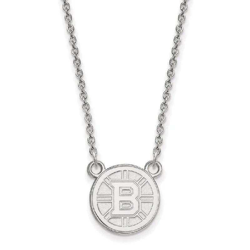 Silver Necklace for Weddings-10k White Gold NHL Boston Bruins Small Necklace, 18 Inch