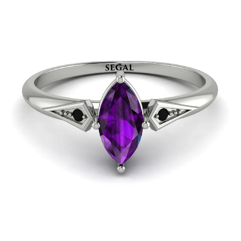 Custom Birthstone Ring for Fashion-Marquise Amethyst Geometrical Engagement Ring - Reese No. 309