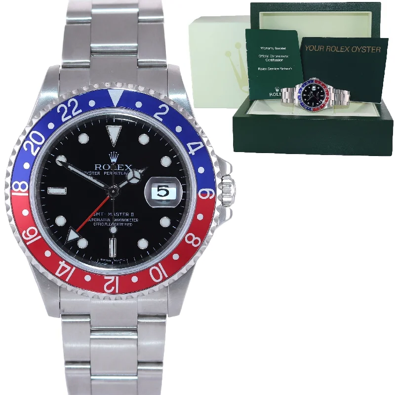 Affordable Smart Watches with Fitness Tracker-2002 Rolex GMT-Master 2 Pepsi 40mm Steel 16710 NO HOLES Black Watch Box