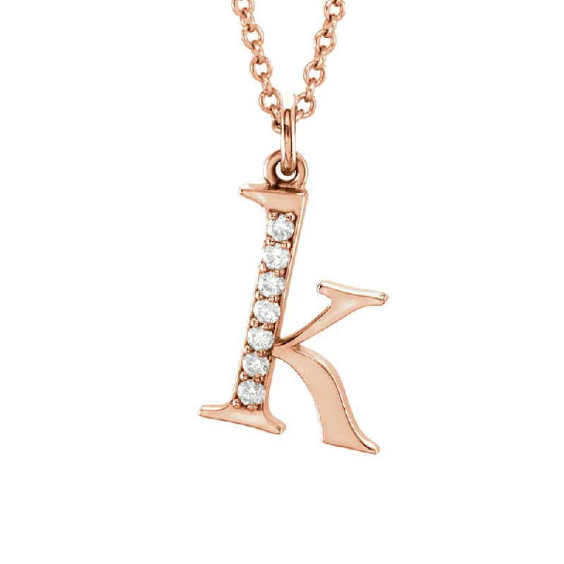 Designer Necklace for Fashion Lovers-The Abbey 14k Rose Gold Diamond Lower Case Initial 'k' Necklace 16 In