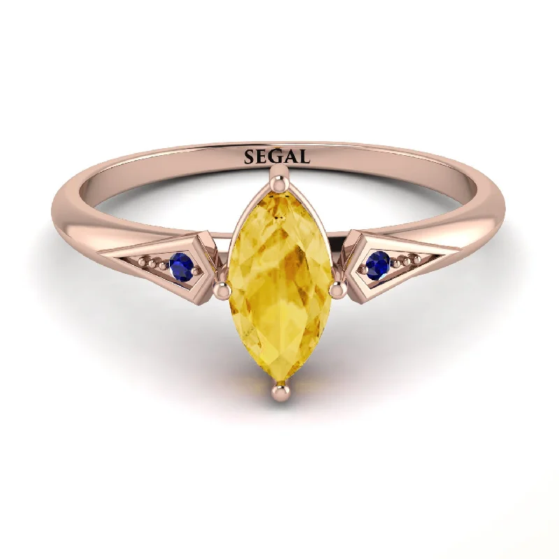 Colored Gemstone Ring for Fashion-Marquise Citrine Geometrical Engagement Ring - Reese No. 614