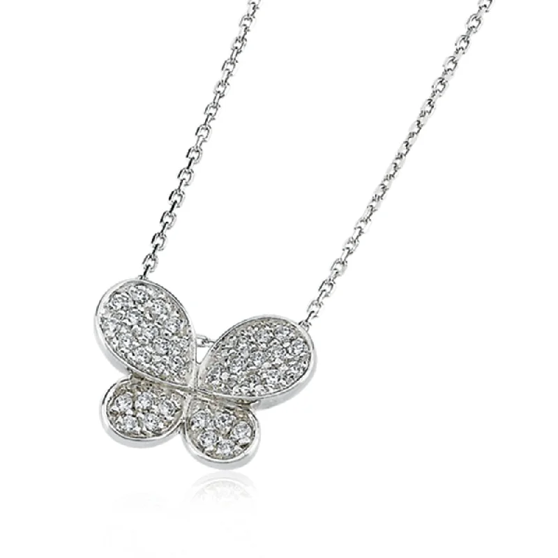 Handcrafted Silver Necklace for Gifts-Butterfly Necklace with Cubic Zirconia in Sterling Silver