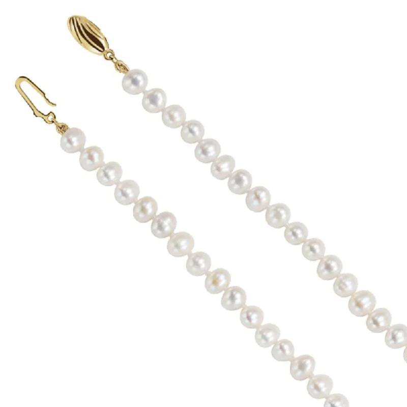 Long Necklace with Gemstones-5.0-5.5mm, White FW Cultured Pearl & 14k Yellow Gold Necklace, 16 Inch