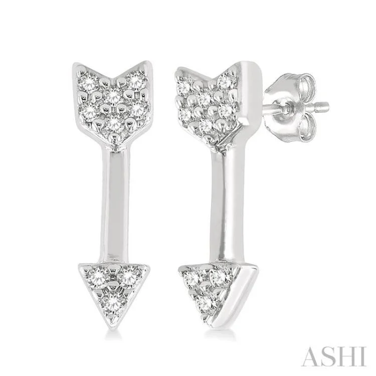 Dazzling Drop Earrings for Formal Wear-1/20 ctw Petite Arrow Round Cut Diamond Fashion Stud Earring in 10K White Gold