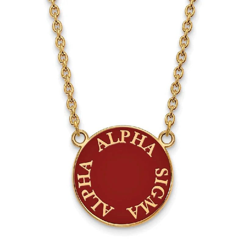 Cute Necklace for Teen Girls-14K Plated Silver Alpha Sigma Alpha Large Round Enamel Necklace