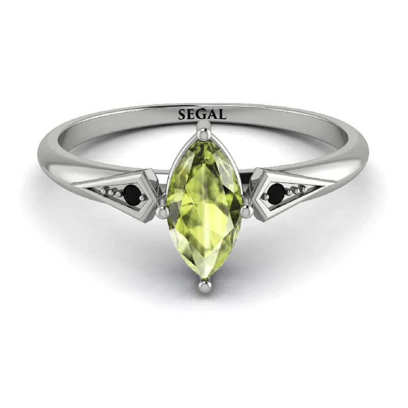 Gold Ring with Gemstones-Marquise Peridot Geometrical Engagement Ring - Reese No. 709