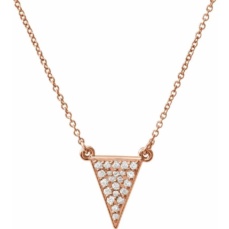 Personalized Jewelry Necklace-14k White, Yellow or Rose Gold Diamond Triangle Necklace, 16.5 Inch