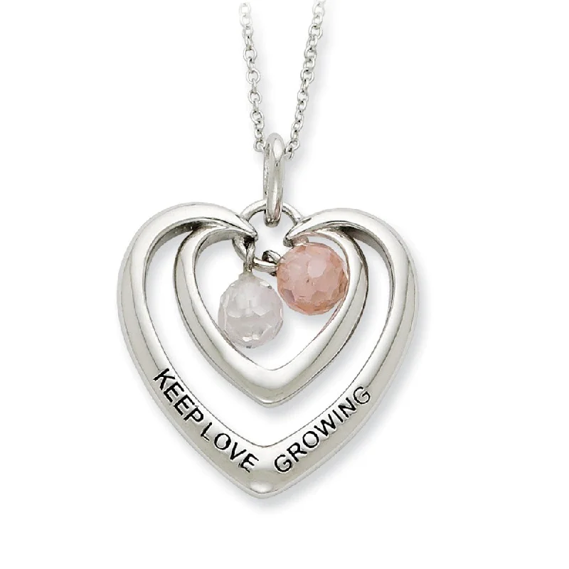 Unique Handmade Necklace-Sterling Silver & CZ, Keep Love Growing Double Heart Necklace, 18 Inch