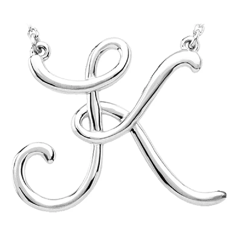 Custom Necklace with Name-14k White Gold, Olivia Collection, Medium Script Initial K Necklace