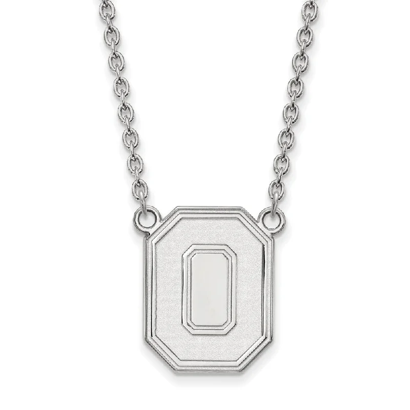 Necklace with Engraved Charm for Personal Touch-10k White Gold Ohio State Large Pendant Necklace