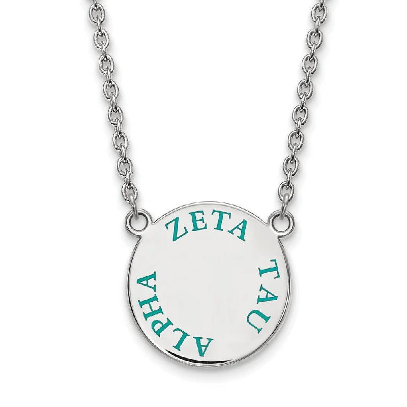 Necklaces with Initials-Sterling Silver Zeta Tau Alpha Large Turqouise Enamel Necklace