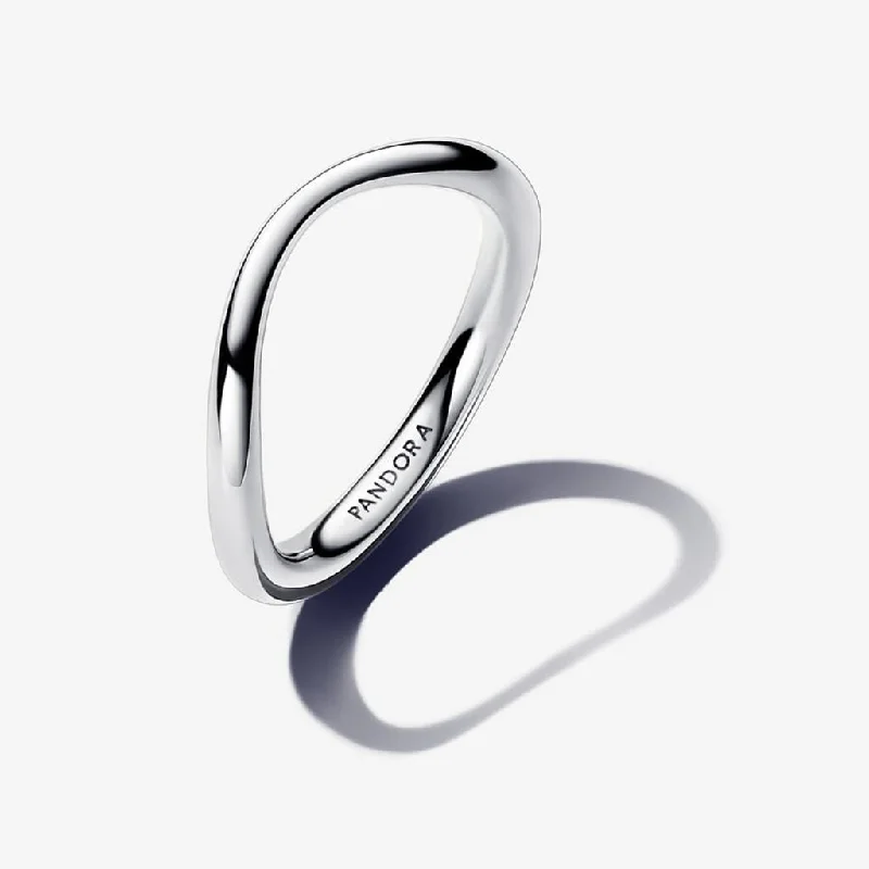 Gold Wedding Band with Diamonds-PANDORA : Organically Shaped Band Ring in Sterling Silver