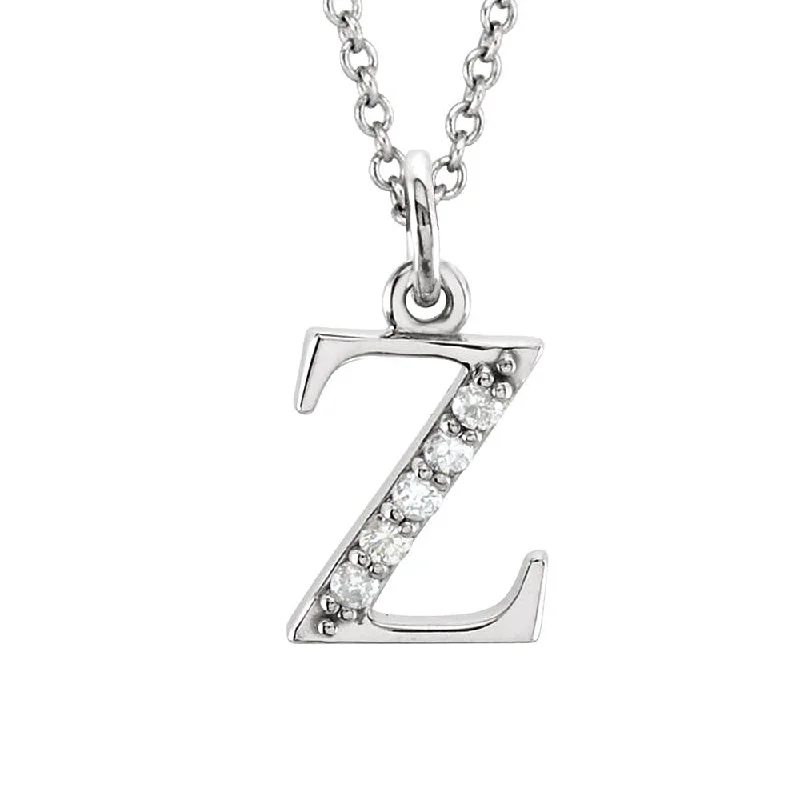 Custom Gold Necklace for Unique Style-The Abbey 14k White Gold Diamond Lower Case Initial 'z' Necklace 16 In