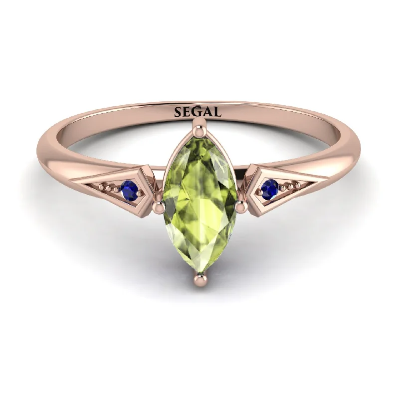 Custom Diamond Ring for Engagement Proposal-Marquise Peridot Geometrical Engagement Ring - Reese No. 714