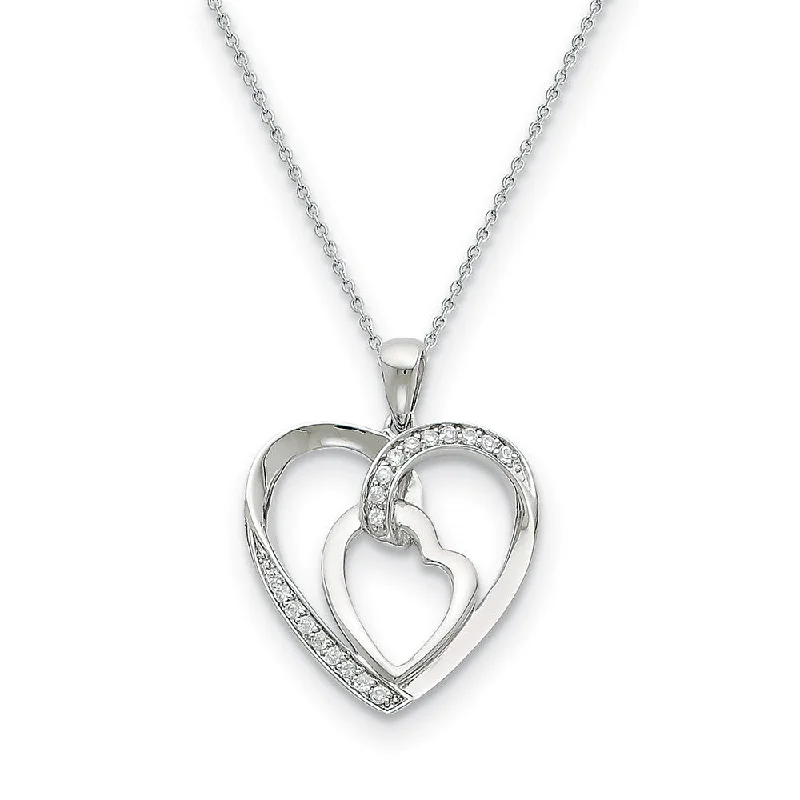 Personalized Heart Necklace for Moms-Rhodium Plated Sterling Silver & CZ My Heart to Yours Necklace, 18 In.