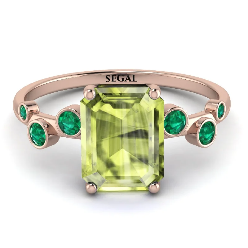 Custom Diamond Ring for Engagement-Emerald Cut Peridot Ring With Bezel - Alina No. 705