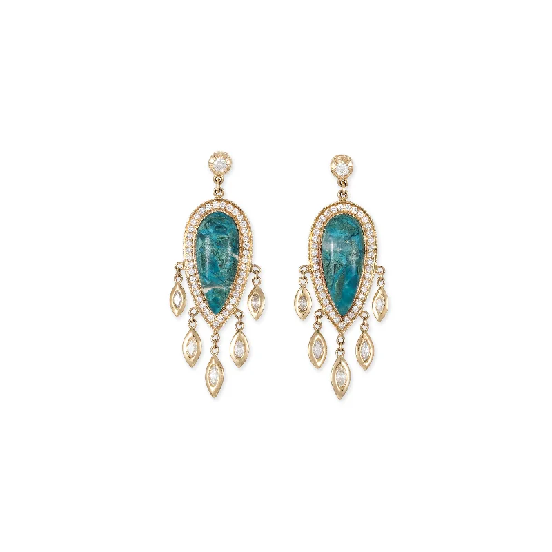 Pearl Earrings for Weddings-PAVE CHRYSOCOLLA TEARDROP + MARQUISE DIAMOND SHAKERS DROP EARRINGS