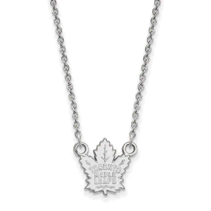 Gemstone Necklace for Summer Events-10k White Gold NHL Toronto Maple Leafs Small Necklace, 18 Inch