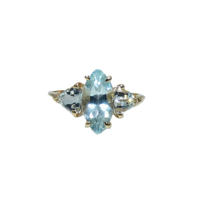 Sterling Silver Ring for Special Occasions-14K Gold Aquamarine Ring