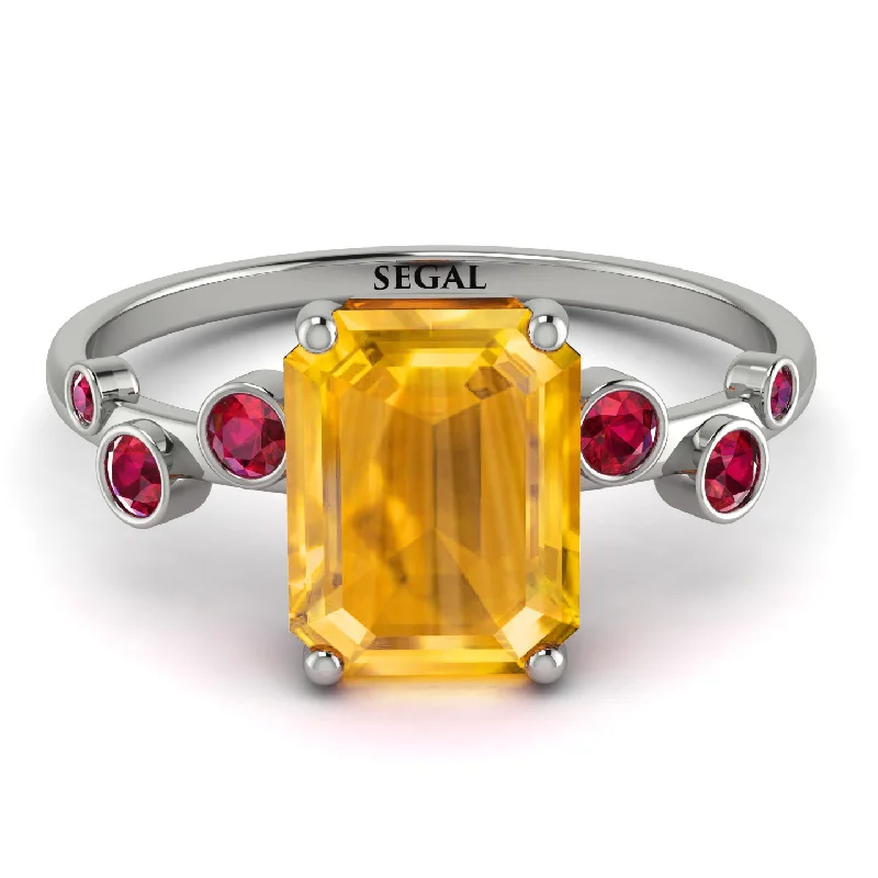 Dainty Engagement Ring for Women-Emerald Cut Yellow Diamond Ring With Bezel - Alina No. 1012