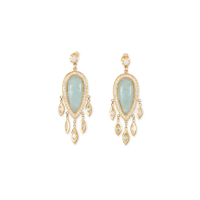 Dazzling Drop Earrings for Formal Wear-PAVE AQUAMARINE TEARDROP + MARQUISE DIAMOND SHAKERS DROP EARRINGS